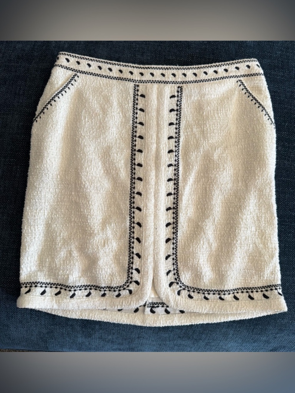 dolan Cream Textured Skirt  with Black Embroidered Trim